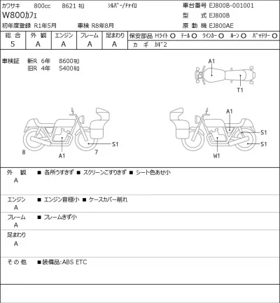 Kawasaki W800KAFE лот № 7197 оценка 5  с аукциона в Японии 0