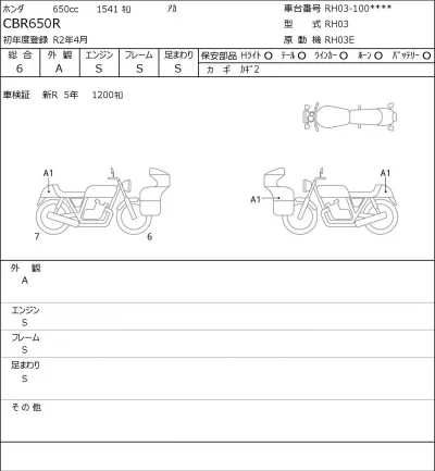 Honda CBR650R лот № 7126 оценка 6  с аукциона в Японии 0