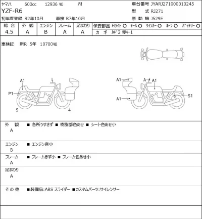 Yamaha 6 лот № 7140 оценка 4.5  с аукциона в Японии 0