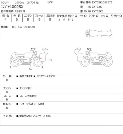 Kawasaki Ninja 1000SX лот № 8400 оценка 4  с аукциона в Японии 0