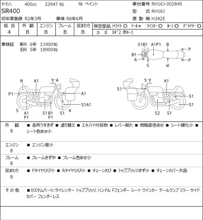 Yamaha SR400-1 лот № 7064 оценка 4  с аукциона в Японии 0