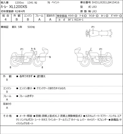 Harley-Davidson HARLEY XL1200XS лот № 8106 оценка 4  с аукциона в Японии 0