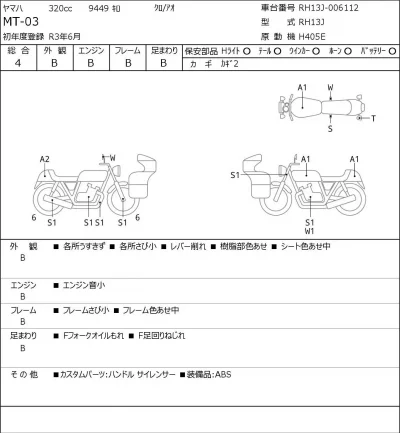 Yamaha MT-03 лот № 7495 оценка 4  с аукциона в Японии 0