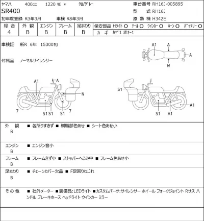 Yamaha SR400-1 лот № 5210 оценка 4  с аукциона в Японии 0