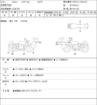 Yamaha XSR700 лот № 7075 оценка 4  с аукциона в Японии 0