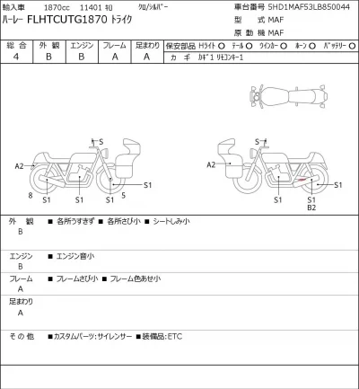 Harley-Davidson HARLEY FLHTCUTG1870 TRIKE лот № 8316 оценка 4  с аукциона в Японии 0