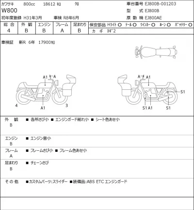 Kawasaki W800 лот № 7405 оценка 4  с аукциона в Японии 0