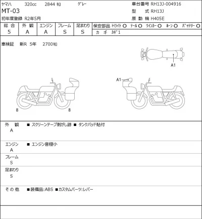 Yamaha MT-03 лот № 7477 оценка 5  с аукциона в Японии 0