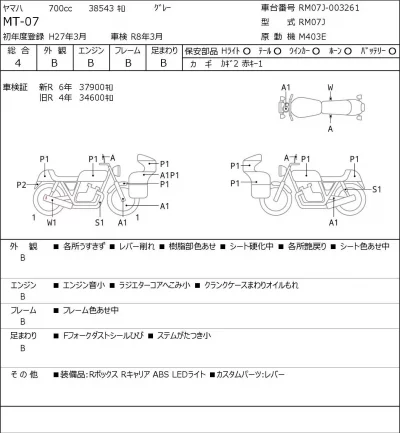 Yamaha MT-07 лот № 5474 оценка 4  с аукциона в Японии 0