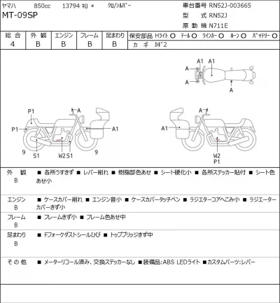 Yamaha MT-09SP лот № 5268 оценка 4  с аукциона в Японии 0