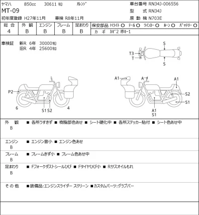 Yamaha MT-09 лот № 5607 оценка 4  с аукциона в Японии 0