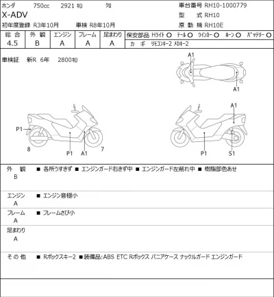 Honda X-ADV лот № 8036 оценка 4.5  с аукциона в Японии 0