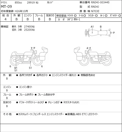Yamaha MT-09 лот № 8074 оценка 4  с аукциона в Японии 0