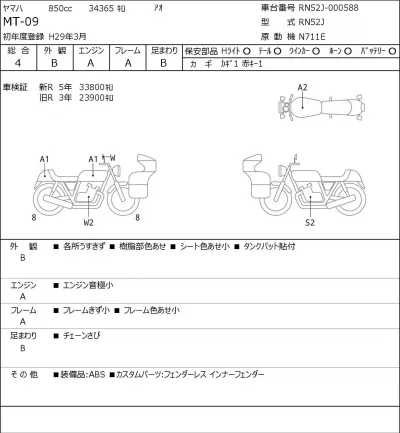 Yamaha MT-09 лот № 7151 оценка 4  с аукциона в Японии 0