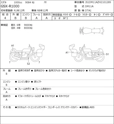 Suzuki GSX-R1000 лот № 7486 оценка 4  с аукциона в Японии 0