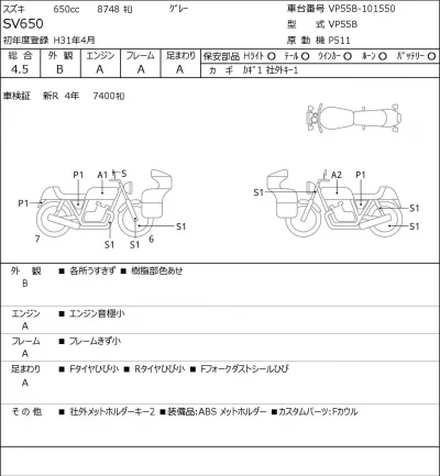 Suzuki SV650 лот № 5303 оценка 4.5  с аукциона в Японии 0
