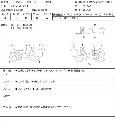 Harley-Davidson HARLEY FXDRS1870 лот № 5323 оценка 4  с аукциона в Японии 0