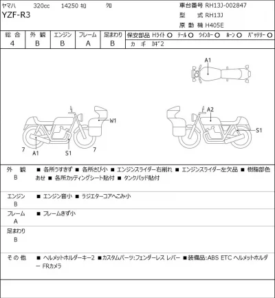 Yamaha YZF-R3 лот № 8406 оценка 4  с аукциона в Японии 0