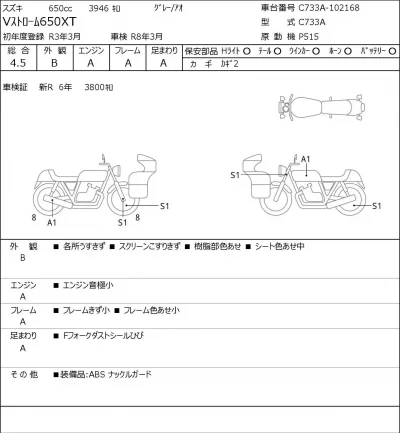 Suzuki V STROM 650XT лот № 7538 оценка 4.5  с аукциона в Японии 0