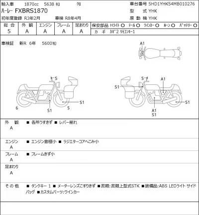 Harley-Davidson HARLEY FXBRS1870 лот № 5580 оценка 5  с аукциона в Японии 0