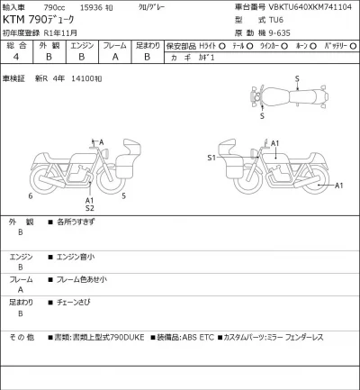 KTM  790 DUKE лот № 8002 оценка 4  с аукциона в Японии 0