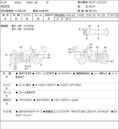 Honda 400X лот № 8014 оценка 4  с аукциона в Японии 0
