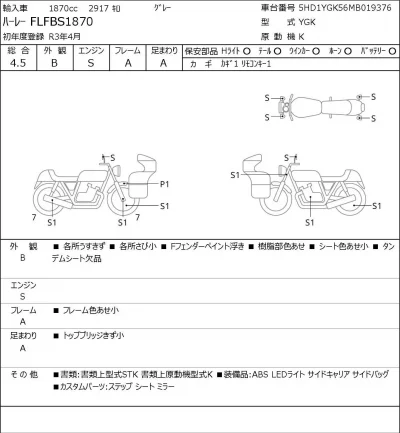 Harley-Davidson HARLEY FLFBS1870 лот № 8109 оценка 4.5  с аукциона в Японии 0