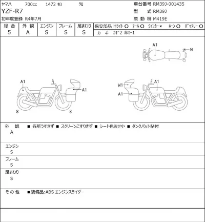 Yamaha YZF-R7 лот № 7146 оценка 5  с аукциона в Японии 0