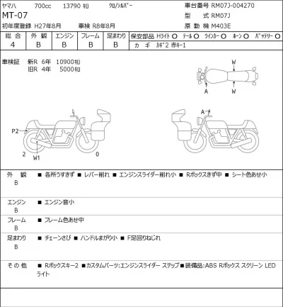 Yamaha MT-07 лот № 7147 оценка 4  с аукциона в Японии 0