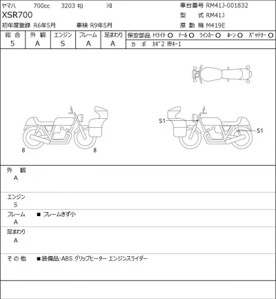 Yamaha XSR700 лот № 7163 оценка 5  с аукциона в Японии 0