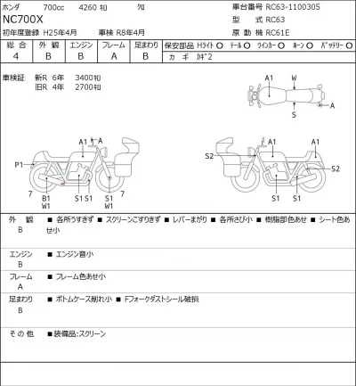 Honda NC700X лот № 7237 оценка 4  с аукциона в Японии 0