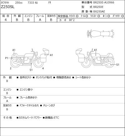 Kawasaki Z250SL лот № 1331 оценка 4  с аукциона в Японии 0