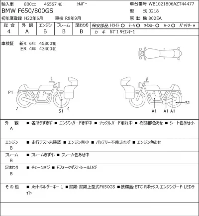 BMW  F650/800GS лот № 8260 оценка 4  с аукциона в Японии 0