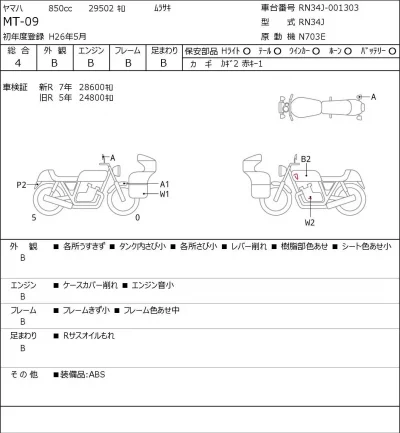 Yamaha MT-09 лот № 8265 оценка 4  с аукциона в Японии 0