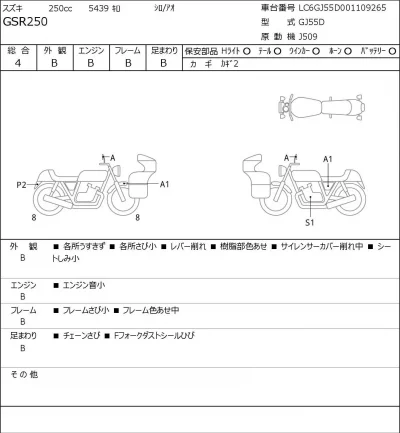 Suzuki GSR250 лот № 7304 оценка 4  с аукциона в Японии 0