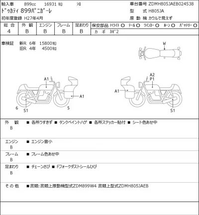 Ducati  899PANIGA-RE лот № 8389 оценка 4  с аукциона в Японии 0