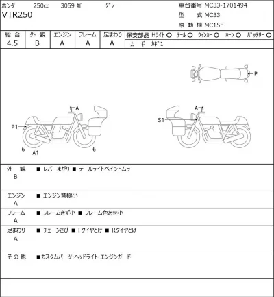Honda VTR250 лот № 8464 оценка 4.5  с аукциона в Японии 0