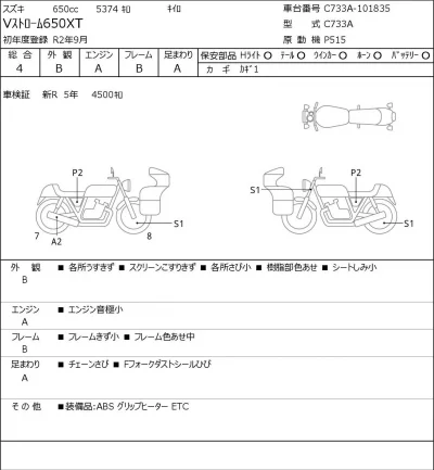 Suzuki V STROM 650XT лот № 8466 оценка 4  с аукциона в Японии 0