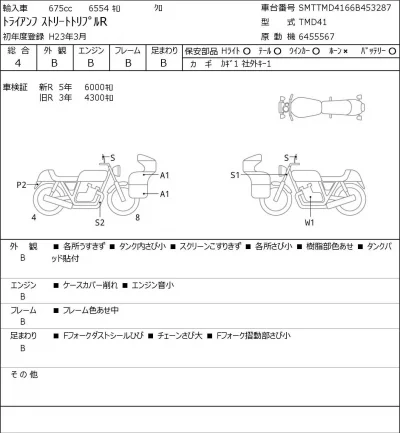 Triumph  STREET TRIPLE R лот № 7492 оценка 4  с аукциона в Японии 0
