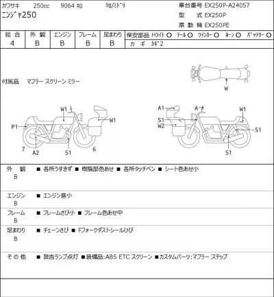 Kawasaki NINJA250 лот № 8509 оценка 4  с аукциона в Японии 0