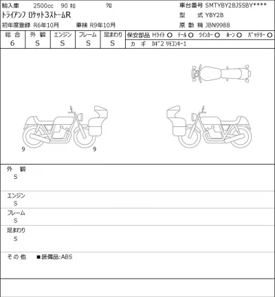 Triumph  ROCKET 3 STORM R лот № 8518 оценка 6  с аукциона в Японии 0