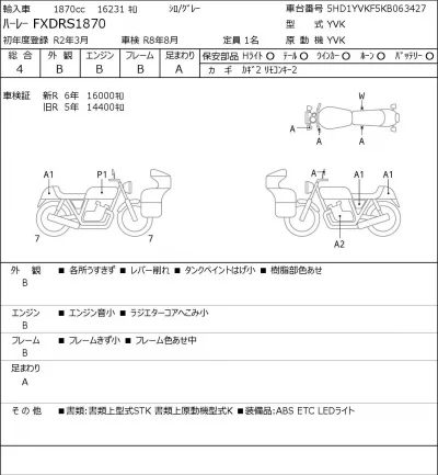 Harley-Davidson HARLEY FXDRS1870 лот № 7552 оценка 4  с аукциона в Японии 0