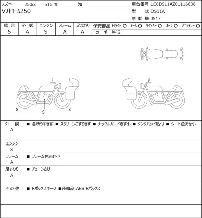 Suzuki V STROM 250 лот № 7555 оценка 5  с аукциона в Японии 0