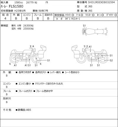 Harley-Davidson HARLEY FLS1580 лот № 7575 оценка 4  с аукциона в Японии 0