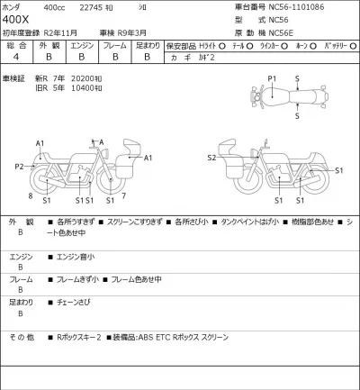 Honda 400X лот № 7613 оценка 4  с аукциона в Японии 0