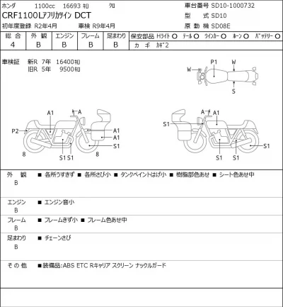 Honda CRF1100L AFRICA T ADV SPORT ES DCT лот № 7624 оценка 4  с аукциона в Японии 0