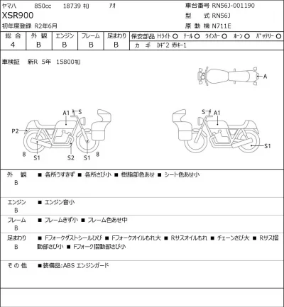 Yamaha XSR900 лот № 5030 оценка 4  с аукциона в Японии 0