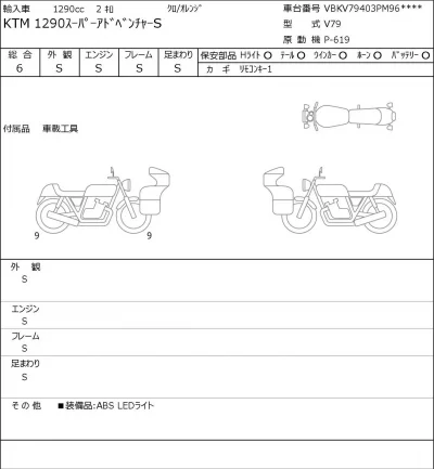KTM  1290 SUPER ADVENTURE S лот № 5211 оценка 6  с аукциона в Японии 0