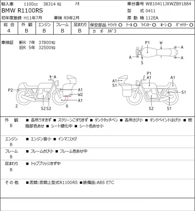 BMW  R1100RS лот № 5429 оценка 4  с аукциона в Японии 0