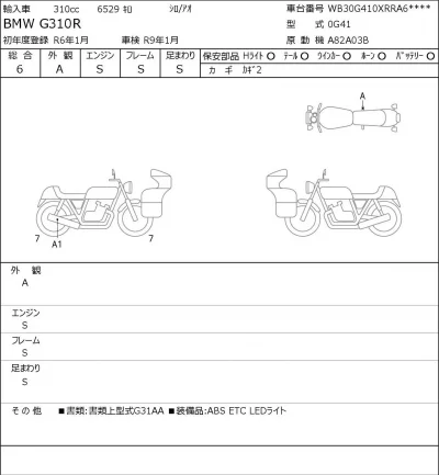 BMW  G310R лот № 5657 оценка 6  с аукциона в Японии 0